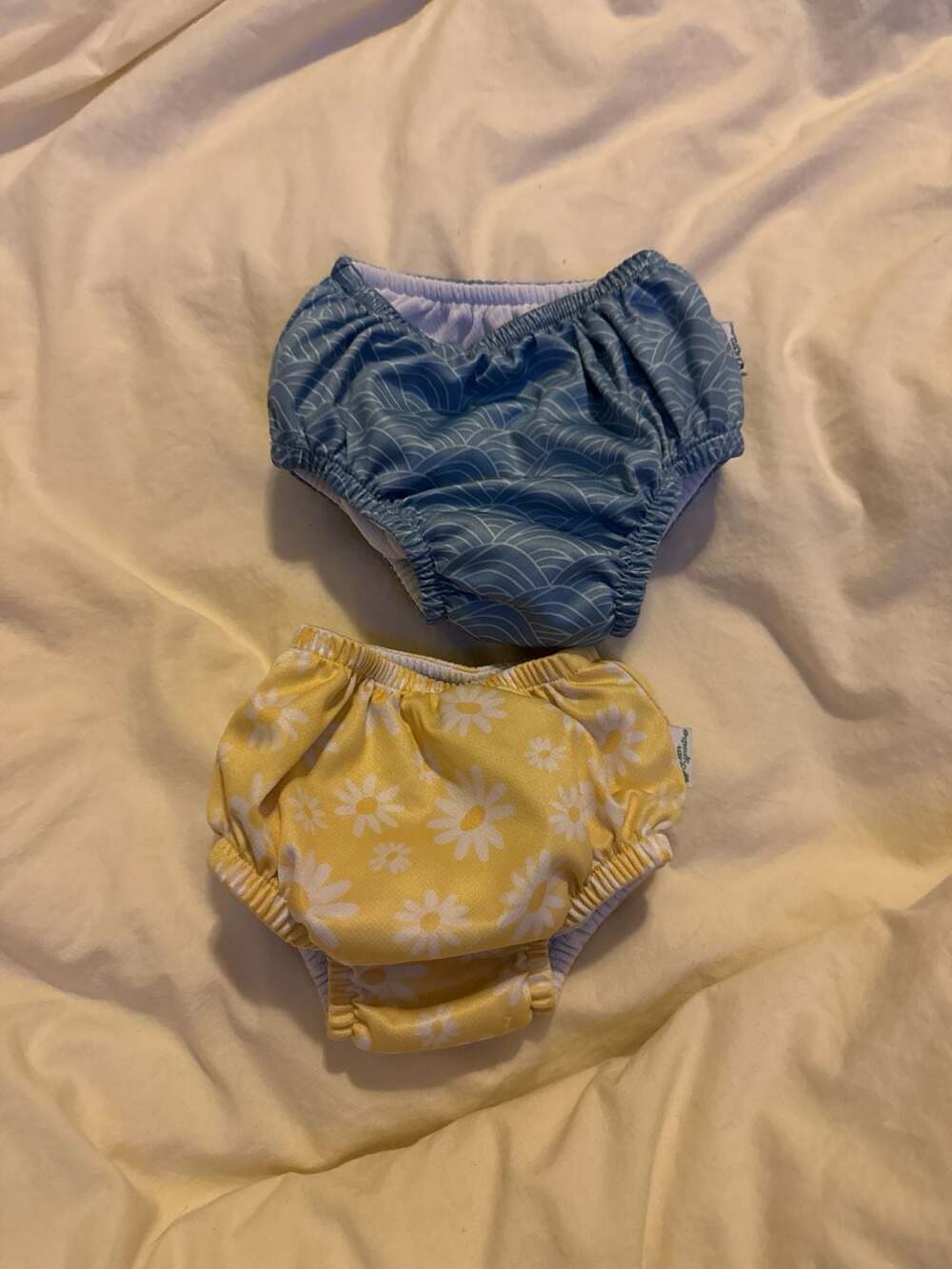 Green Sprouts Reusable Swim Diapers Set of 2, Size 6 Months, Blue Waves & Yellow